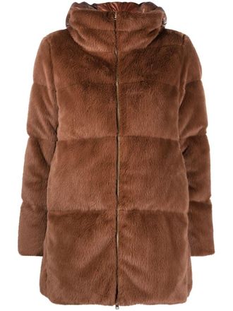 Herno faux-fur padded hooded coat - women - Polyester/Polyamide/Feather Down/Polyamide - 46 - Brown