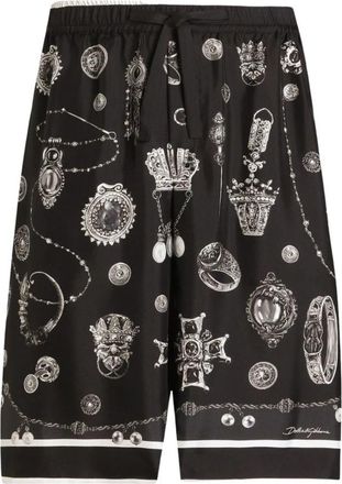 Dolce & Gabbana Zijden Twill Bermudas met Medaillonprint - Heren - Korte Broeken - Zwart - M - Korte Broeken