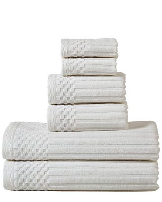 Superior Highly Absorbent 6Pc Solid And Checkered Border Cotton Towel Set