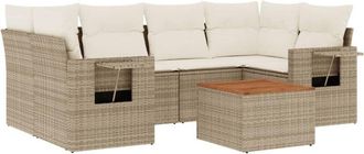 vidaXL Set Sof&aacute;s De Jard&iacute;n 7 Piezas Y Cojines Rat&aacute;n Sint&eacute;tico Beige Vidaxl