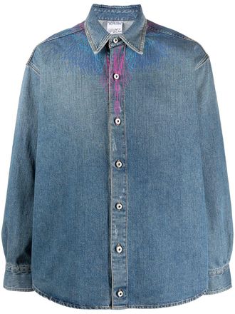 Marcelo Burlon Wings print denim shirt - Blue