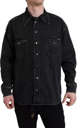 Dolce & Gabbana Black Cotton Long Sleeve Denim Casual Womens Shirt