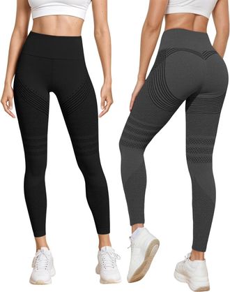 Generic 2 Pack Anti Cellulite Leggings for Women UK Cellumove 3D Compression Leggings Tummy Control High Waist Push Up Yoga Trousers Opaque Figure Sculpting B