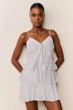 LoveShackFancy Marlia Striped Chiffon Mini Dress In Lariat Blue