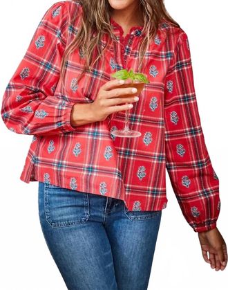 Printfresh On The Books Plaid Blouse In Red