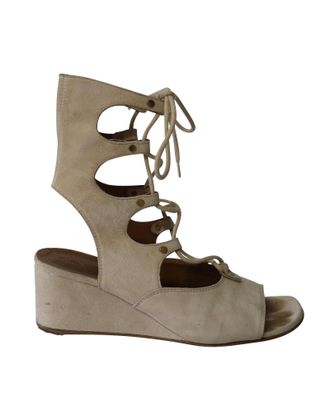 Chloé Chloe Foster Veter Wedge Sandalen in Nude Suède