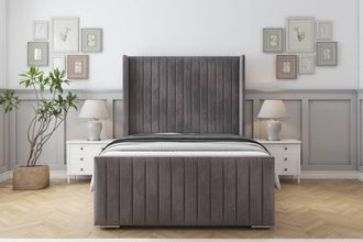 Sloomy Marlborough Naples Frame-Mattress-50 Upholstered Wingback Headboard in Grey | Size: Small Single