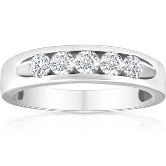 Pompeii3 1/2ct Diamond Mens Wedding Ring Channel Set High Polished Band 14K White Gold Size Selectable
