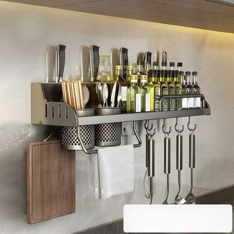 OEM Estanter&iacute;a De Pared Multifuncional Para El Hogar, Especiero, Estante De Cocina Sin Taladrar Con 2 Tazas, 40 Cm