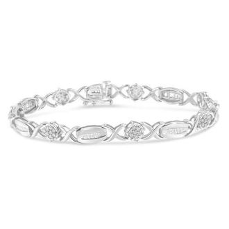 House of Brilliance Silver 1.0 Cttw Round-Cut and Baguette-Cut Diamond X-Link Bracelet in White at Nordstrom