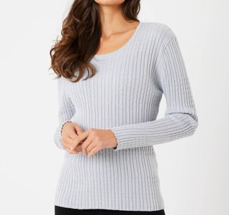 French Kyss Long Sleeve Round Neck Top In Slate