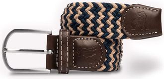 Swole Panda Unisex Recycled Woven Belt, Elastic Belt for Men and Women, Belt Buckle Stretch Woven Belt - Beige/Blue Zigzag
