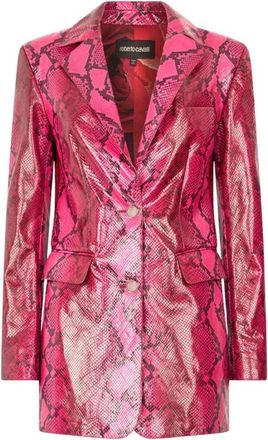 Roberto Cavalli Jassen, Dames, Rood, M, Katoen, Glanzende Pythonprint Jas