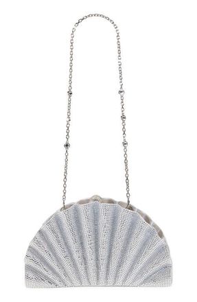Judith Leiber Origami Fan Crystal Embellished Satin Clutch in Silver Rhine at Nordstrom