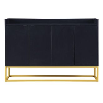 Urban Meuble Aparador minimalista negro de 4 puertas con patas doradas
