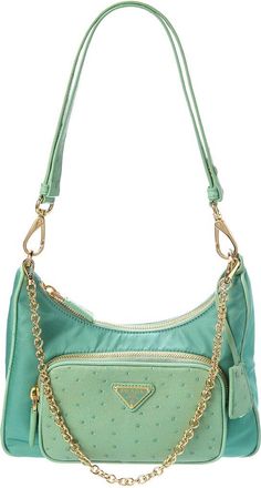 Prada Dnu Pack Prada Mini Tessuto & Ostrich Hobo Bag