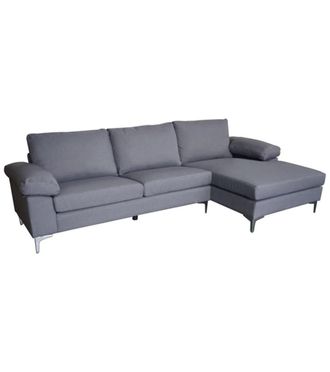 Home Heavenly Sof&aacute; Chaise Longue con patas met&aacute;licas y tela en gris 78 x 171 x 80 cm