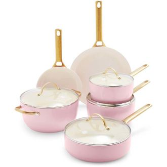 GreenPan GreenPan Reserve Set di Pentole Antiaderenti in Ceramica Anodizzata Dura, 10 Pezzi, Include Padella, Padella Saut&eacute; e Casseruola, Manico Oro, Senza