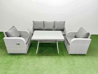 Fimous Reclining Chair 3 Seat Sofa Set Garden Furniture Set Light Grey
