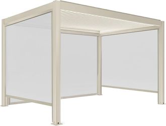 Oviala P&eacute;rgola bioclim&aacute;tica motorizada independiente, 3 x 4 m y 3 persianas