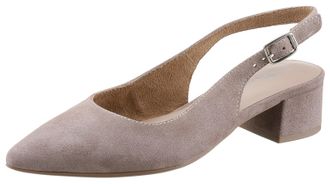 Tamaris Slingpumps TAMARIS, Damen, Gr. 36, grau (taupe), Veloursleder, Schuhe Slingpumps, Blockabsatz, Abendschuh, Sommerschuh mit verstellbarem Riemchen