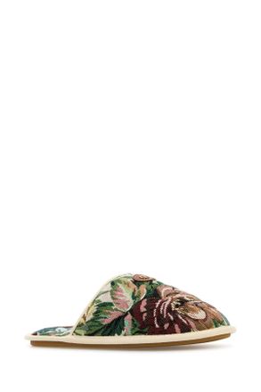 Valentino Garavani Mens Printed Fabric Ta Chambre Slippers Multicolorivoryivory Flat Shoes