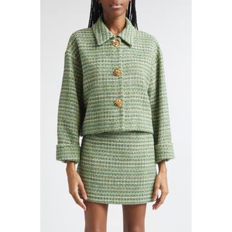 Carolina Herrera Metallic Tweed Crop Jacket in Green Multi at Nordstrom, Size 8