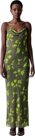 Patrizia Pepe Maxi jurk met bloemenprint en colkraag - Dames - Maxi kleedjes - Groen - M - Kleedjes