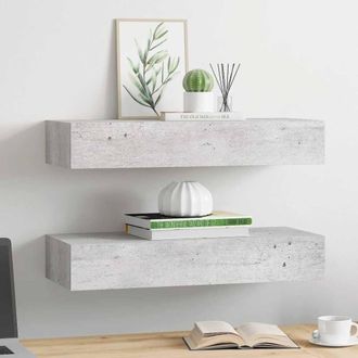 Berkfield Home Wall Drawer Shelves 2 pcs Concrete Grey 60x23.5x10cm MDF | Size: 60x23.5x10 cm