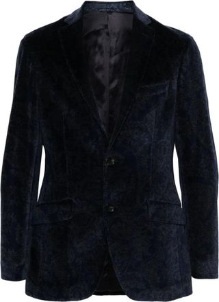 Etro Blauwe Velvet Casual Blazer - Heren - Blazers - Blauw - 3XL - Katoen - Jassen