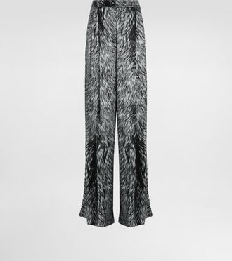 Dolce & Gabbana Silk Satin Pajama Pants With Fur Print - Woman Pants And Shorts Grey 36