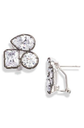Nordstrom Georgian Multistone Cubic Zirconia Lever Back Earrings in Clear- Black- Silver at Nordstrom