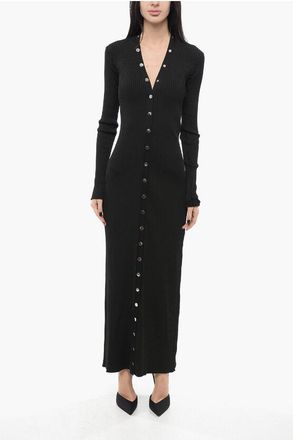 The Attico Ribbed Cardigan Dress With Jewel Buttons size 40