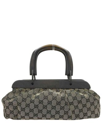 Gucci Beige Canvas Wood Handle Handbag (Authentic Pre-Loved)