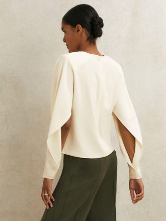 Reiss Cream Atelier Crepe Turn-lock Top, 14