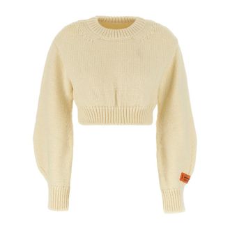 Heron Preston Round-neck Knitwear, female, Beige, Size: L Open-back Cropped Wool Jumper