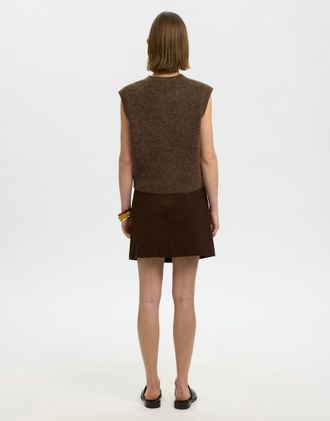 Selected Lulu canotta in maglia elasticizzata a coste con girocollo marrone