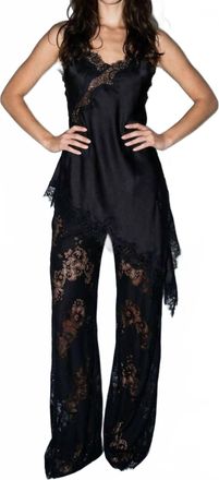 Skylar Rose Satin Lace Trim Cami And Pants Set In Black