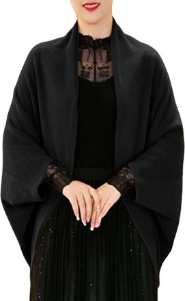 Generic 2026 Wrap Sweater for Warm Shawl Blanket Scarf with Sleeves Open Front Poncho Pashmina Shall (Black, One Size)
