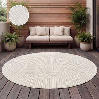 Paco Home Paco Home - Alfombra De Exterior Resistente A La Intemperie Balcon Scandi Rainbow Crema &Oslash; 120 Cm Redon