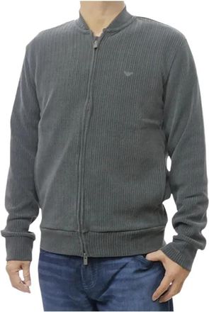 Emporio Armani Zip-Through Cardigan - Heren - Vesten - Grijs - M - Polyester - Truien & Vesten