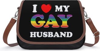 Generic I Love My Gay Husband Crossbody Bag Womens Handbag PU Message Bags Shoulder Purse with Adjustable Strap