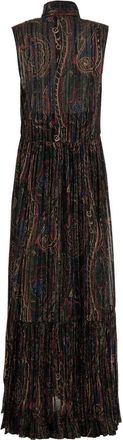 Saint Laurent Womens Printed Silk Blend Long Dress - Black - Size EU 36 (Womens)