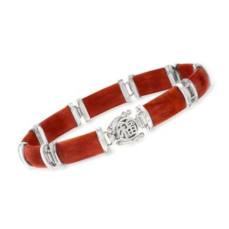 Ross-Simons Red Jade Good Fortune Bracelet in Sterling Silver