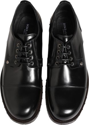 Dolce & Gabbana Black Leather Studded Men Formal Derby Shoes