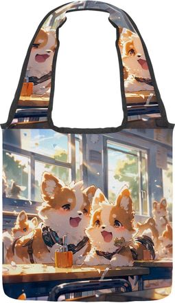 Generic Cute corgi Puppy Reversible Canvas Shoulder Tote - Double-Sided Print, 12oz Cotton, 27cm Drop, Fold-Flat Bag for Travel, Shopping, Street Outings