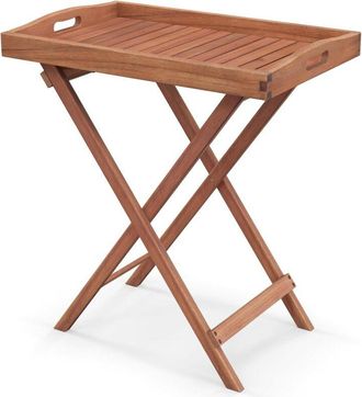 Costway Mesa Auxiliar Plegable de Madera Acacia, Bandeja de Té Desmontable, Mesa Cuadrada Auxiliar Jardin Terraza Exterior Interior Piscina Patio, 68 x 44 x