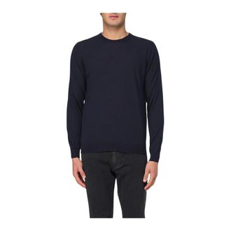 Drumohr Round-neck Knitwear, male, Blue, Size: 2XL Merino Wool Crew Neck Sweater