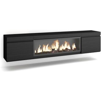 Skraut Home Mobile tv Soggiorno, Ampio spazio a disposizione, 210, Per tv fino a 80, Camino elettrico xxl, Sospeso, da appendere, Stile moderno, Rovere - Skraut