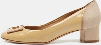 Ferragamo Two Tone Patent Leather And Suede Pumps